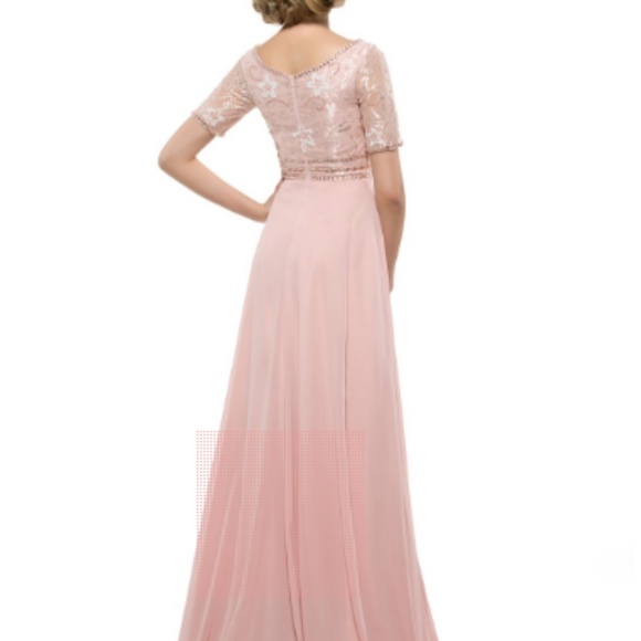 A Line Short Sleeve Lace Mother Of The Bride Dress - Picture 2 of 8